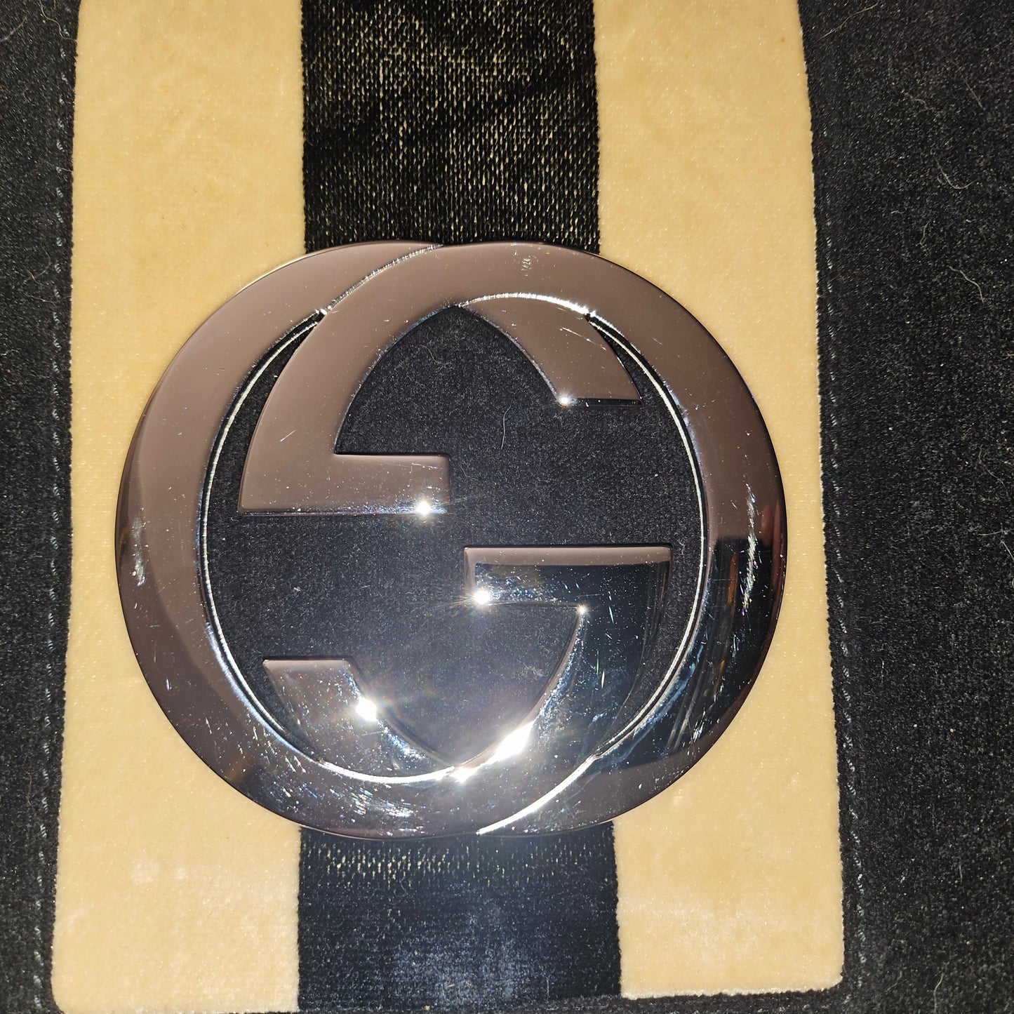 Gucci black velvet over leather Blondie saddle bag with tan stripes