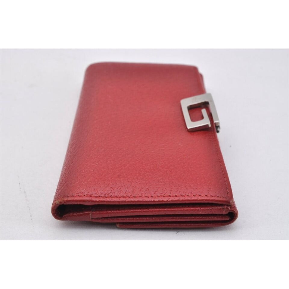 Gucci red leather wallet w square silver G clasp