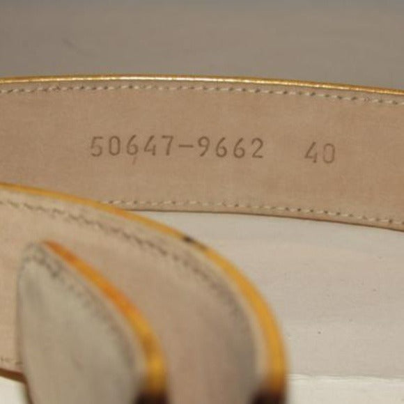 Escada Gold Patent Leather Gold 'E' Buckle Belt