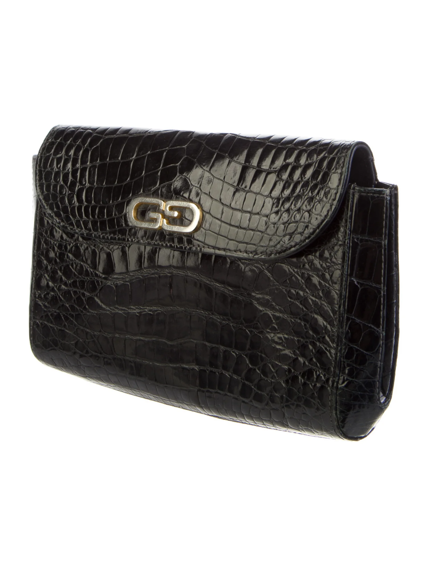 Vintage Gucci blue crocodile leather clutch with G logo gold hardware