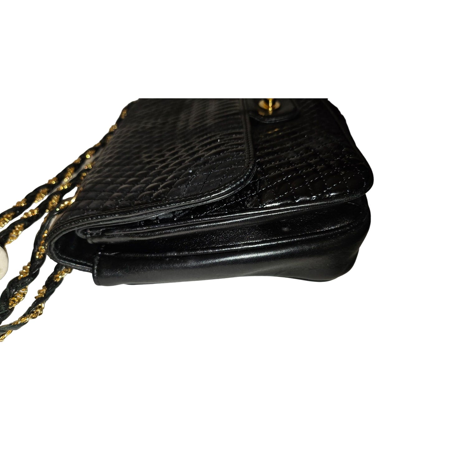 Bally black quilted leather large shoulder bag w chain strap