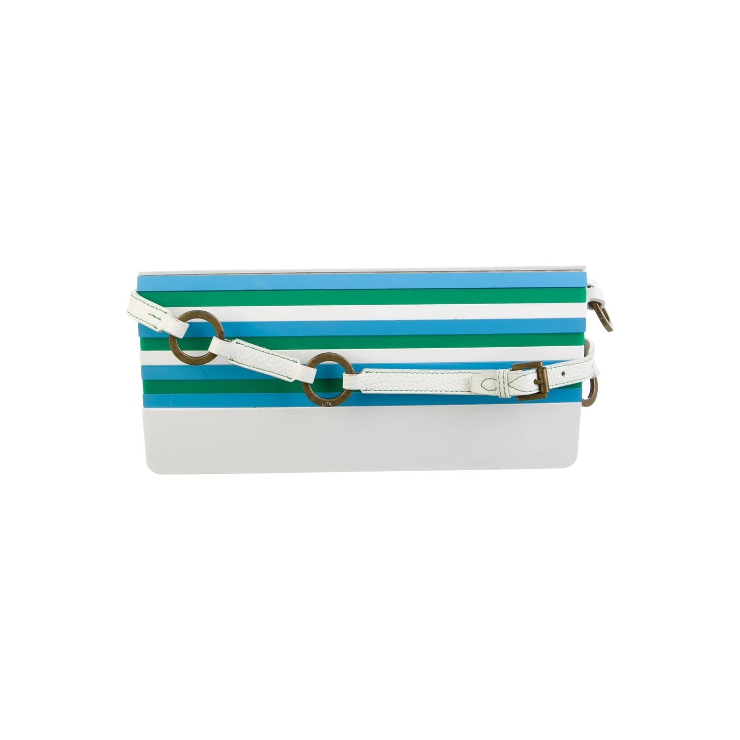Luella White Blue & Green Acrylic Crossbody w Antique Gold