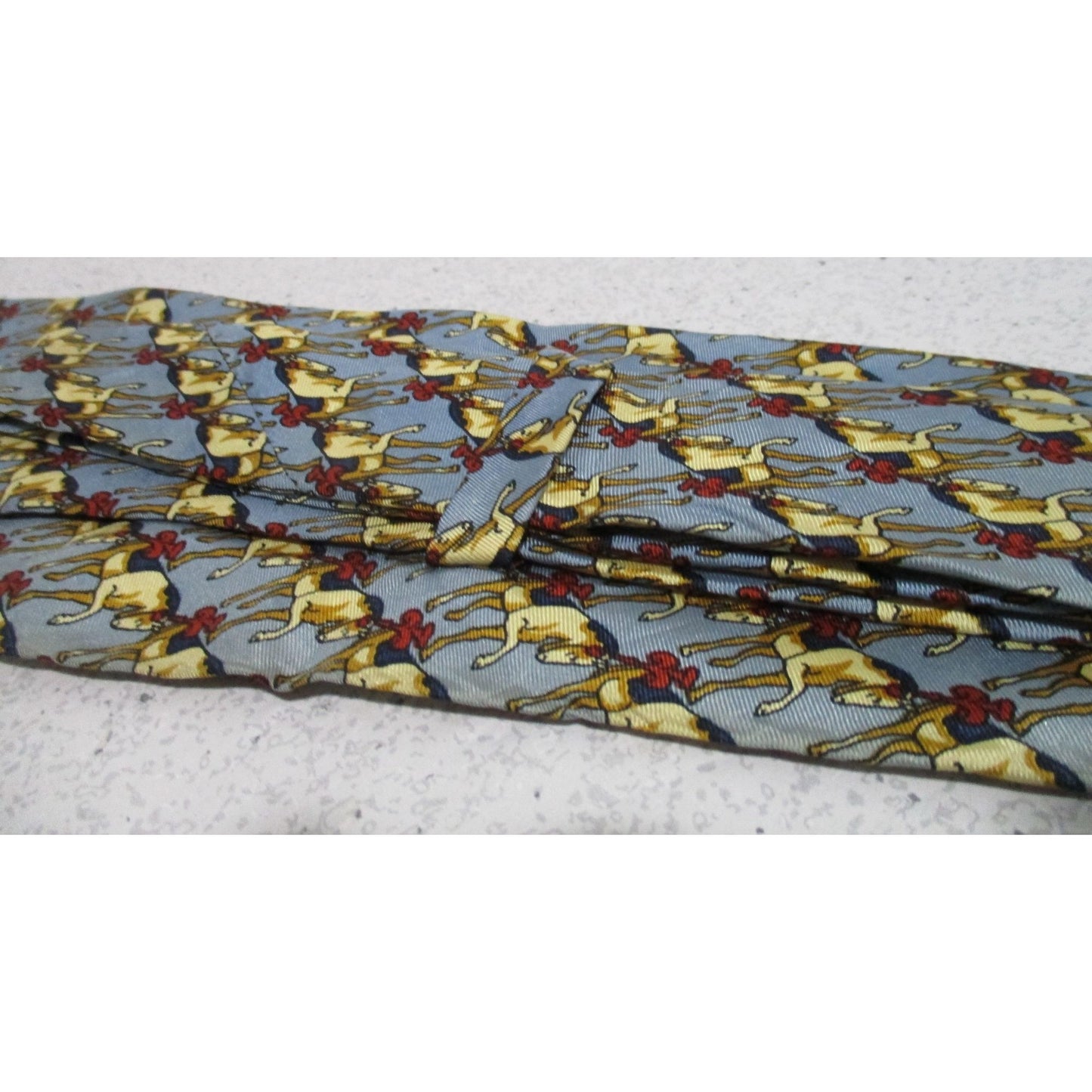 Vintage. Fendi, blue and red, equestrian horse motif silk tie