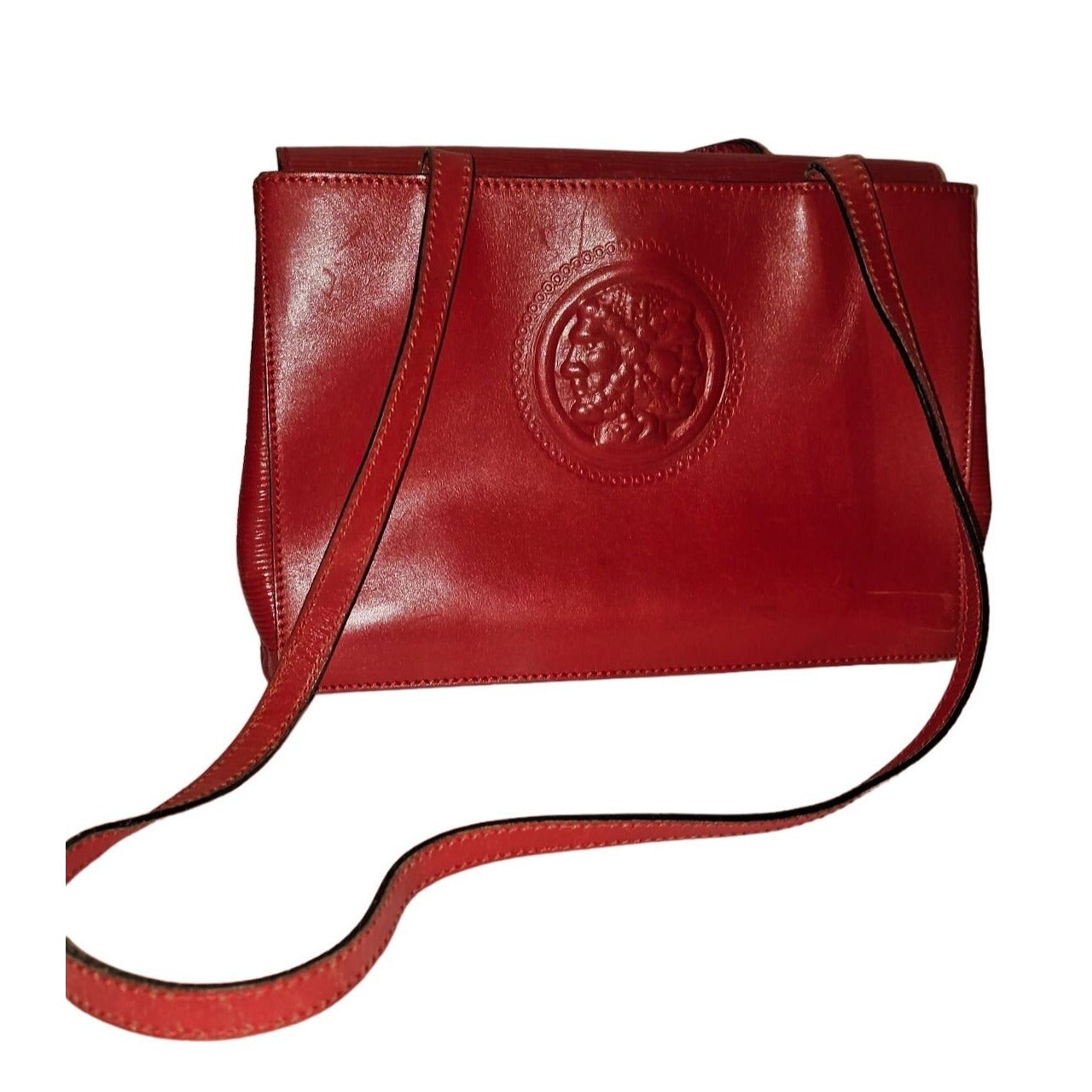 Fendi red leather Janus head satchel