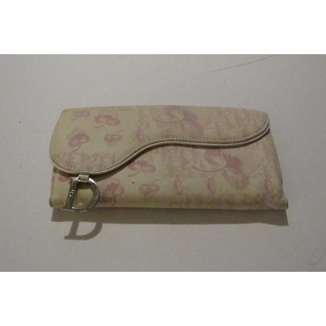 Dior, Pink Trotter/Cherry Print Canvas & Pink Leather, Tri-Fold, Saddle Bag Style Wallet with a Dangling Chrome 'D'