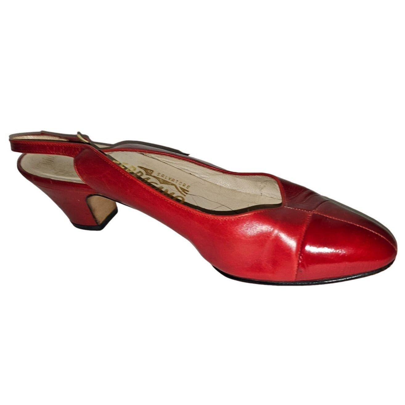 Ferragamo red two-tone leather slingback 7.5B