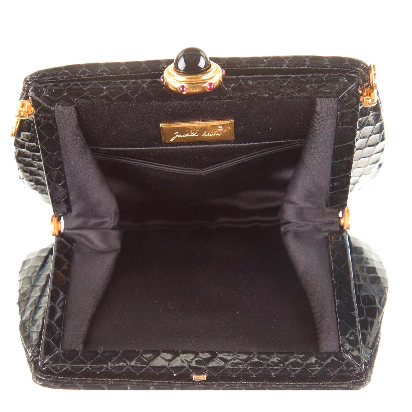 Judith Leiber, snakeskin & suede 2way evening bag w amethyst