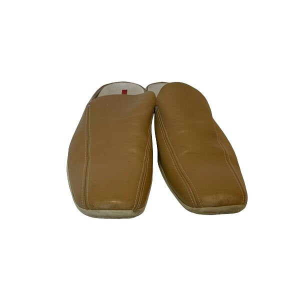PRADA Camel Beige Squared Toe Slide Mules