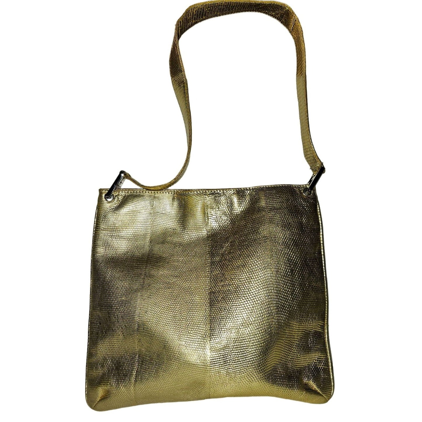 Fendi gold reptile tote with chrome FF accents
