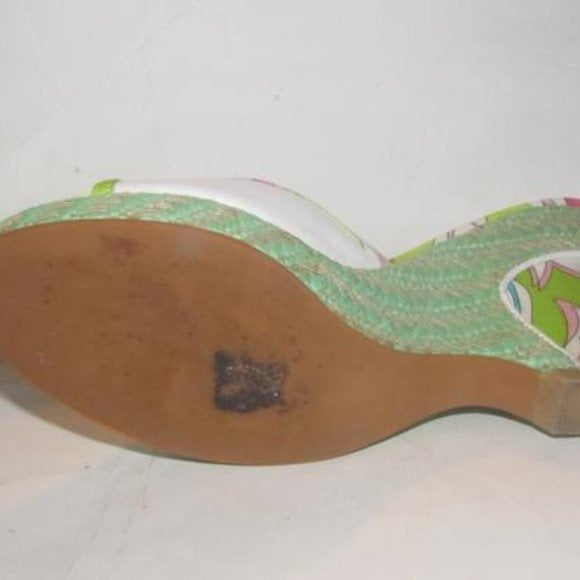 Pucci White Leather & Colorful Floral Mule Wedges!