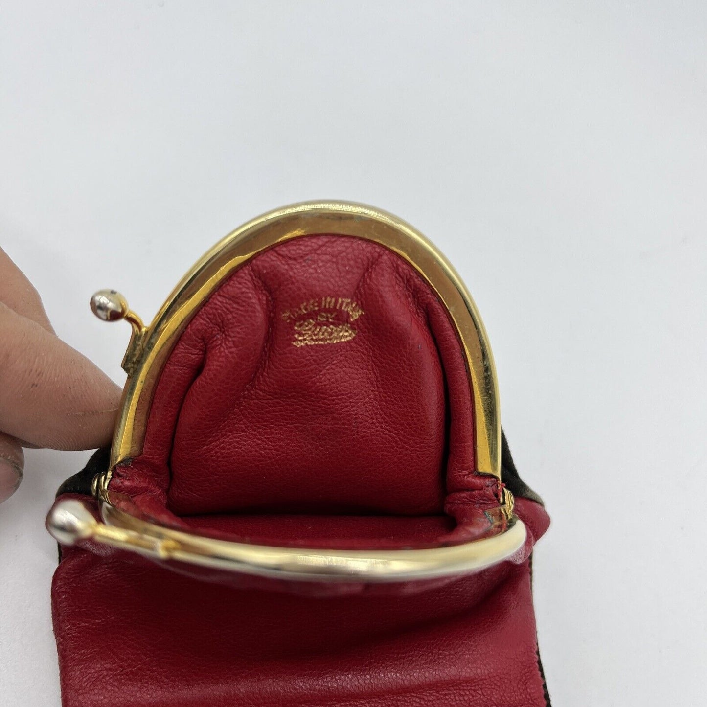 Vintage double sided, red leather & brown suede kiss close change purse