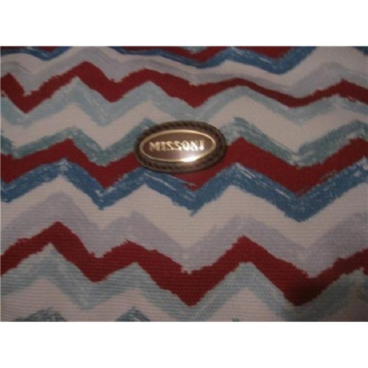 AMAZING, Missoni, NWT, red/white/blue chevron print canvas and tan leather shoulder bag