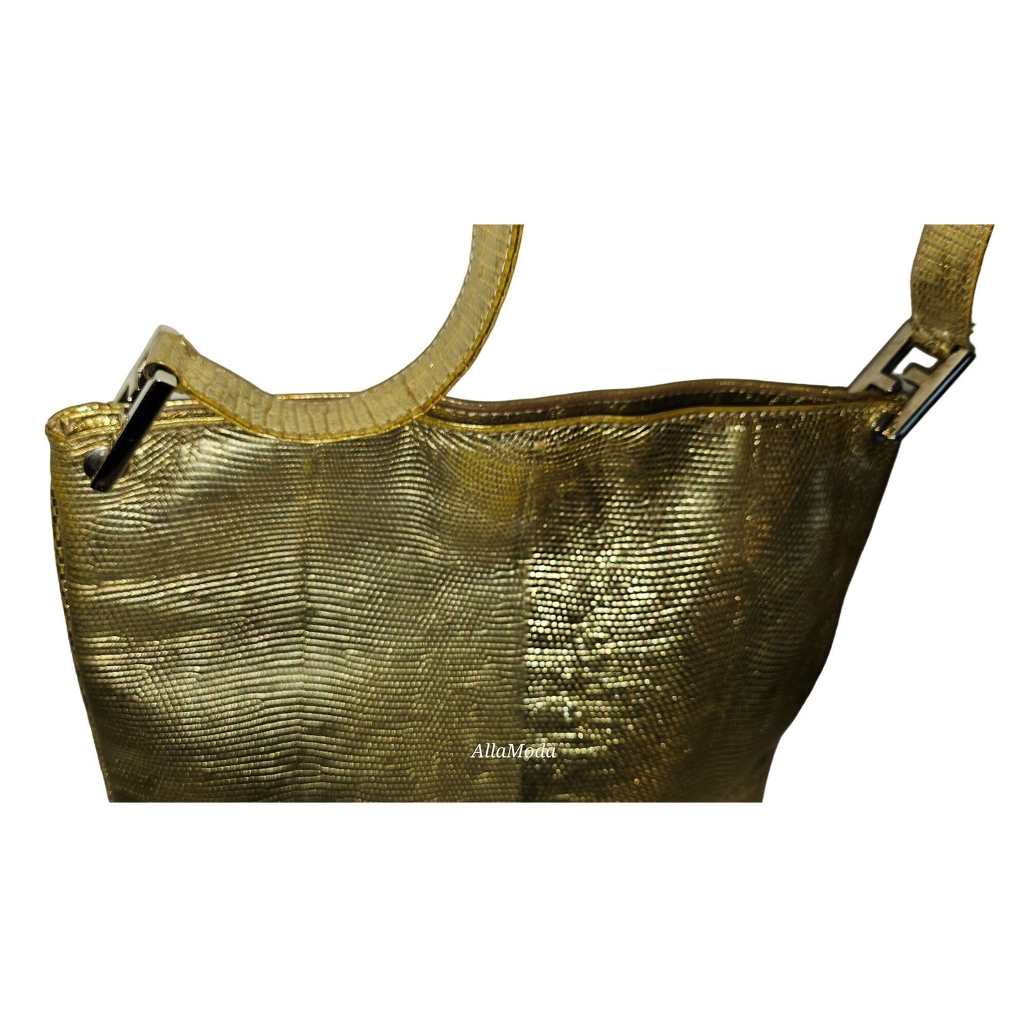 Fendi gold reptile tote with chrome FF accents