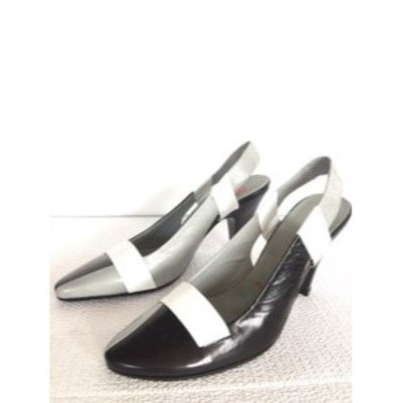 Miu Miu Black Grey White Slingback Wedge Heel