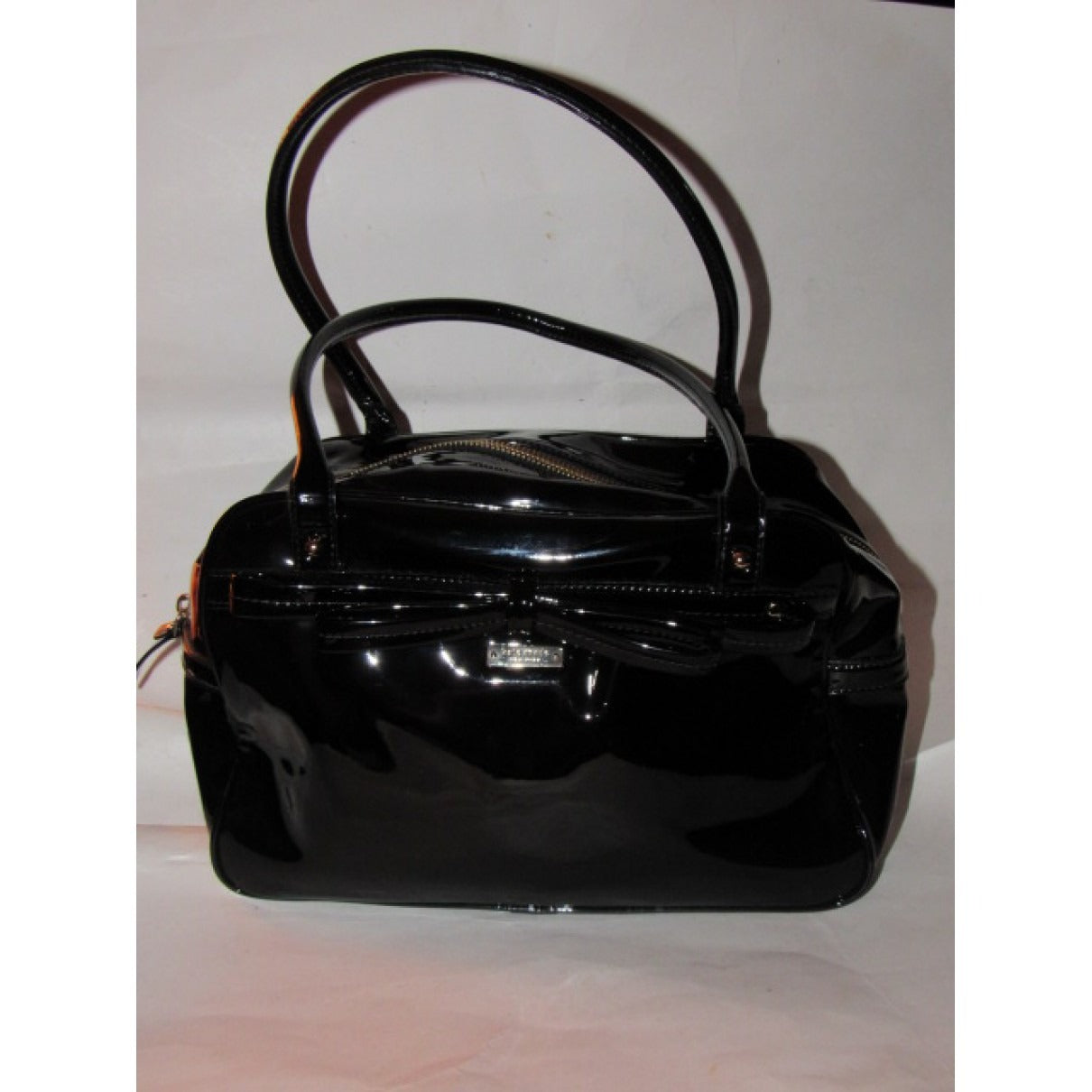 Kate Spade, unique, black patent leather, satchel style, boxy purse