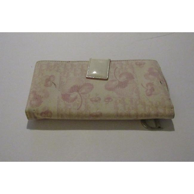Dior, Pink Trotter/Cherry Print Canvas & Pink Leather, Tri-Fold, Saddle Bag Style Wallet with a Dangling Chrome 'D'