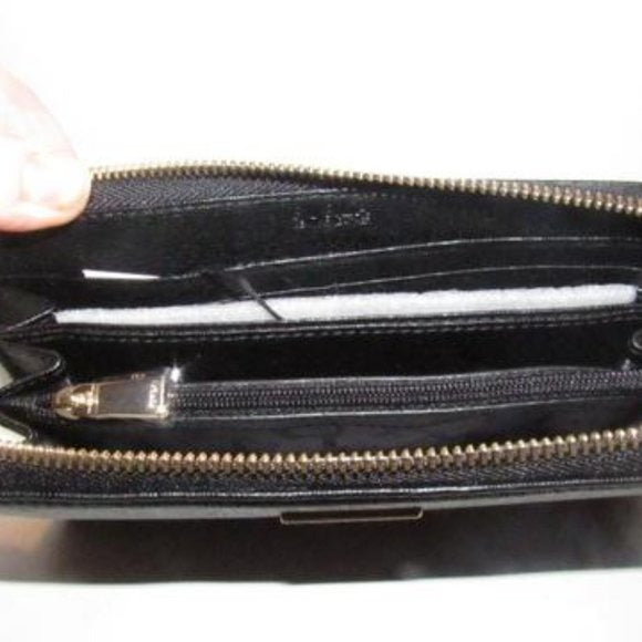 Furla NWT Black XL Leather Checkbook Zip Around Wallet