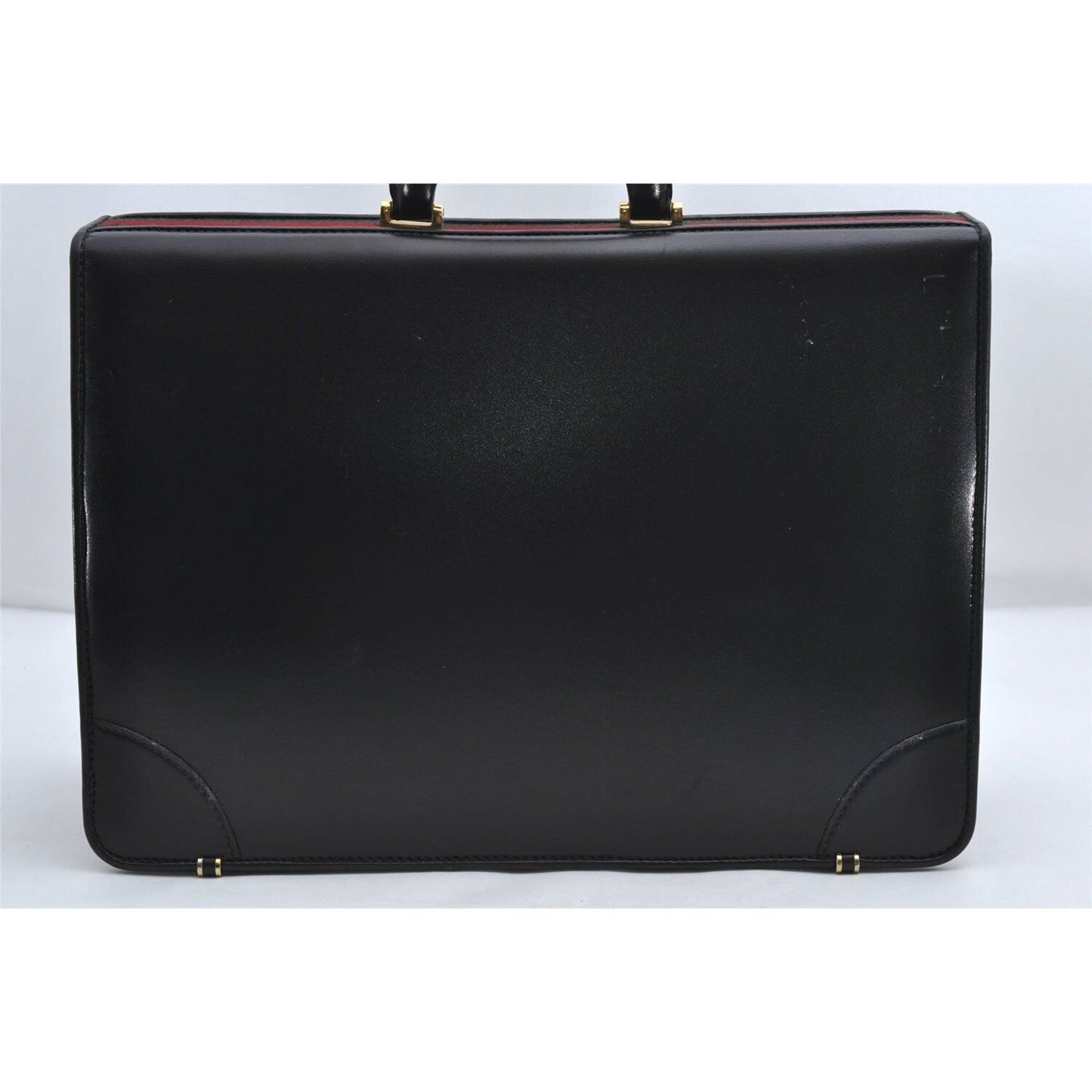 RARE, vintage, Gucci, 'Ophidia' style XL black leather, laptop/messenger/briefcase with a red & green Sherry stripe accent