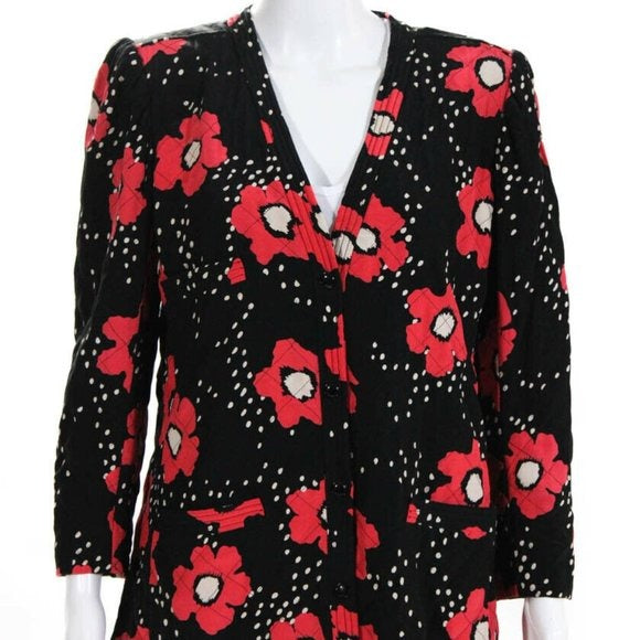 Stunning! RETRO on-trend EMANUEL UNGARO PARALLELE WOMENS BLACK, HOT PINK and WHITE FLORAL QUILTED JACKET. SIZE 12
