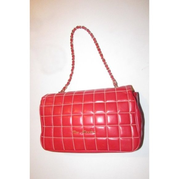 Moschino Red Quilted Leather Shoulder Bag w Envelope Top & Chain Strap