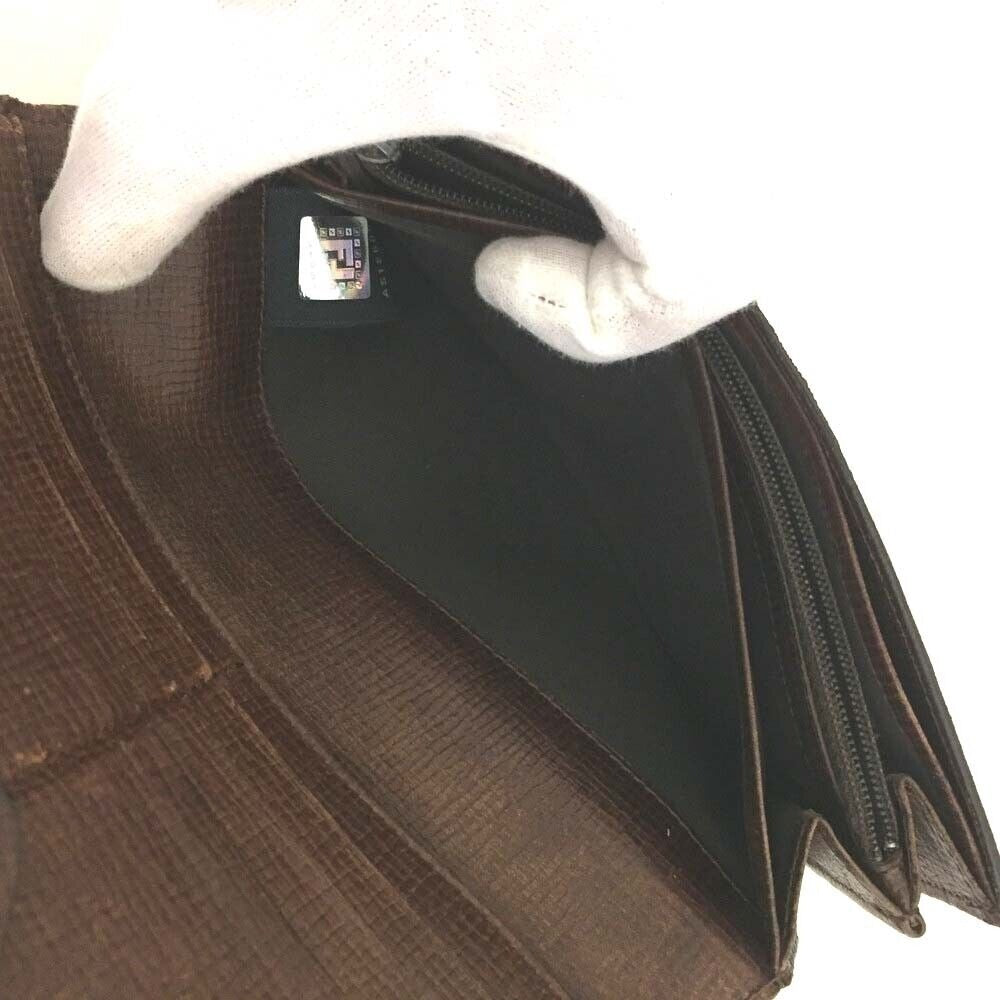 Vintage, classic, Fendi, brown leather Zucca print, bi-fold, XL checkbook wallet
