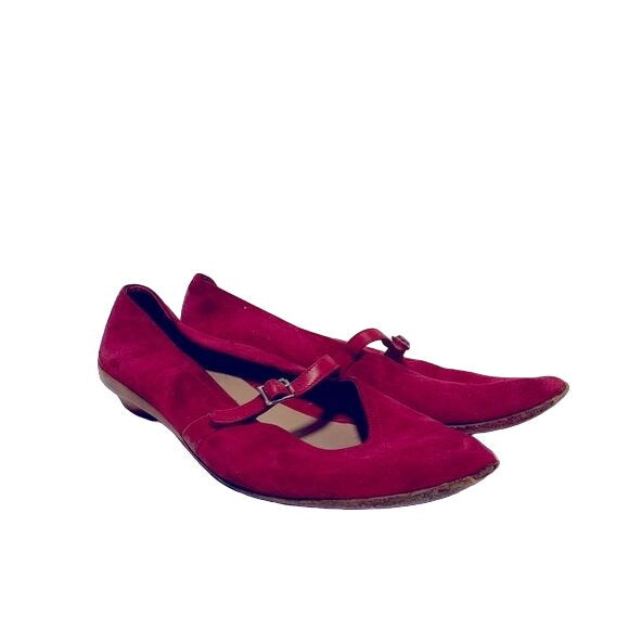Salvadore Ferragamo Cranberry Red Suede Mary Jane Flats