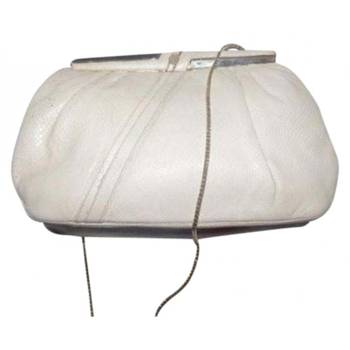 Vintage, AMAZING, early, Judith Leiber, cream, snakeskin leather, evening bag with gold & rose quartz accents and a collapsible chain strap