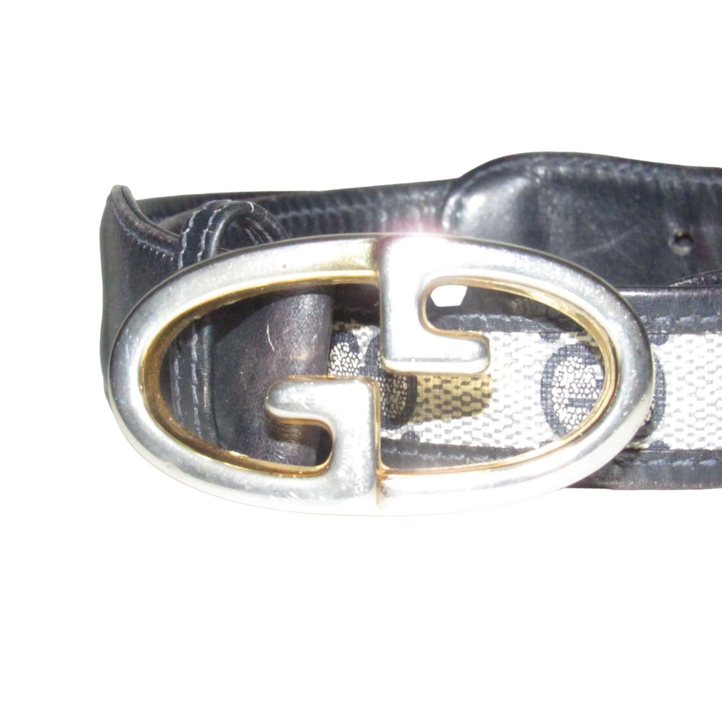 Gucci navy Guccissima leather belt w two- tone GG logo buckle