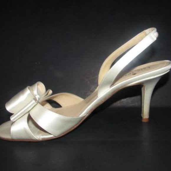 Kate Spade White Satin Slingbacks w Bow