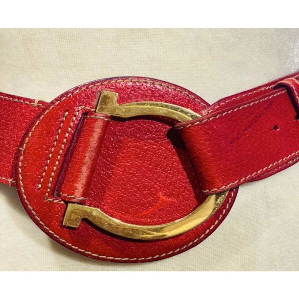 Ferragamo red leather XL Gancini statement belt