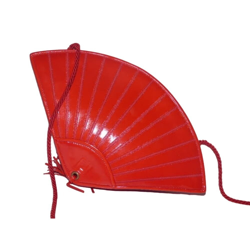 Early Fendi red patent leather stylized fan shaped purse