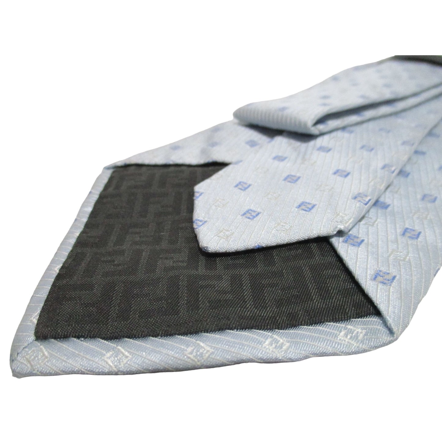 Vintage Fendi tie/scarf made of 100% light blue silk with a logo print in shades of blue