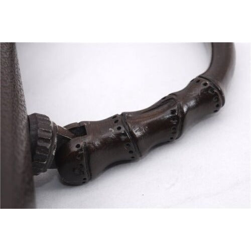 Vintage Gucci boarskin leather top handle Kelly style purse with bamboo look accents and carved wood handle