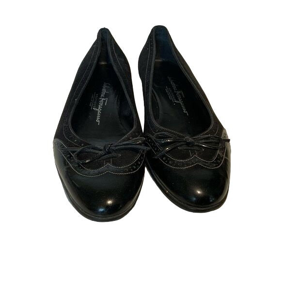 Salvatore Feraagamo Black Suede and Patent Ballet Flats