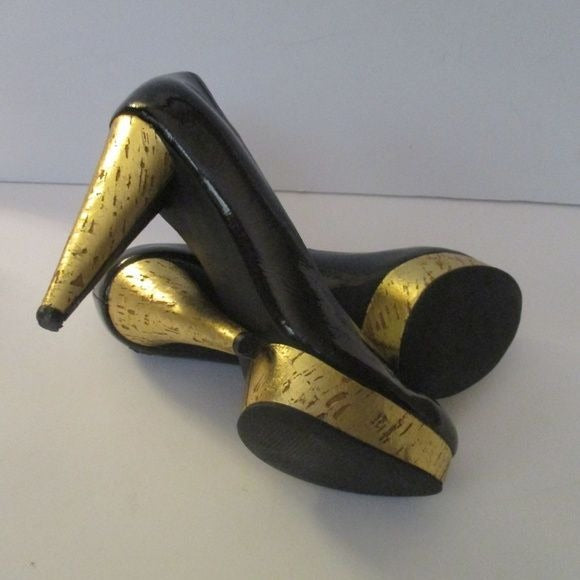 Michael Kors Black Patent Gold Distressed Platform