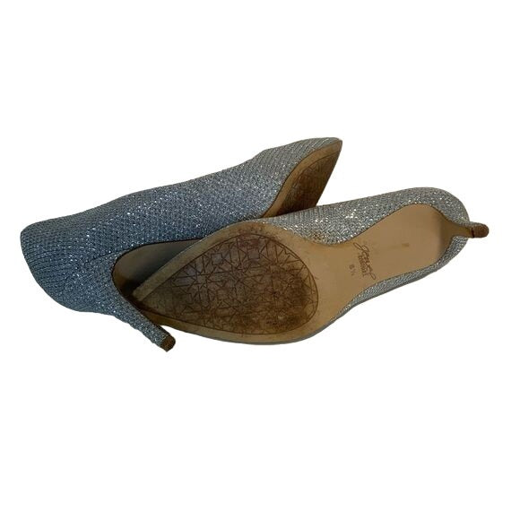 Badgley Mischka Silver Glitter Studded Party Pumps