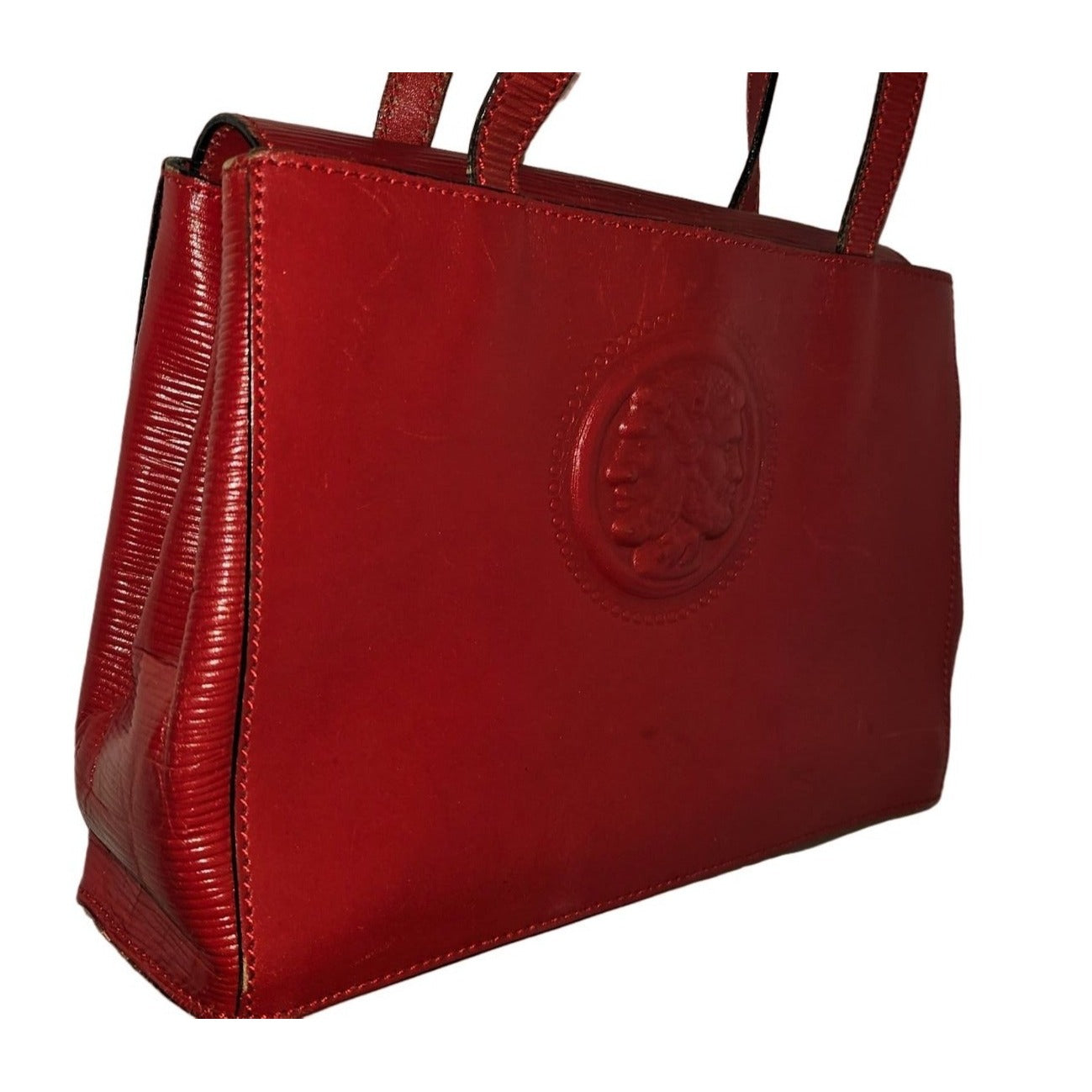 Fendi red leather Janus head satchel