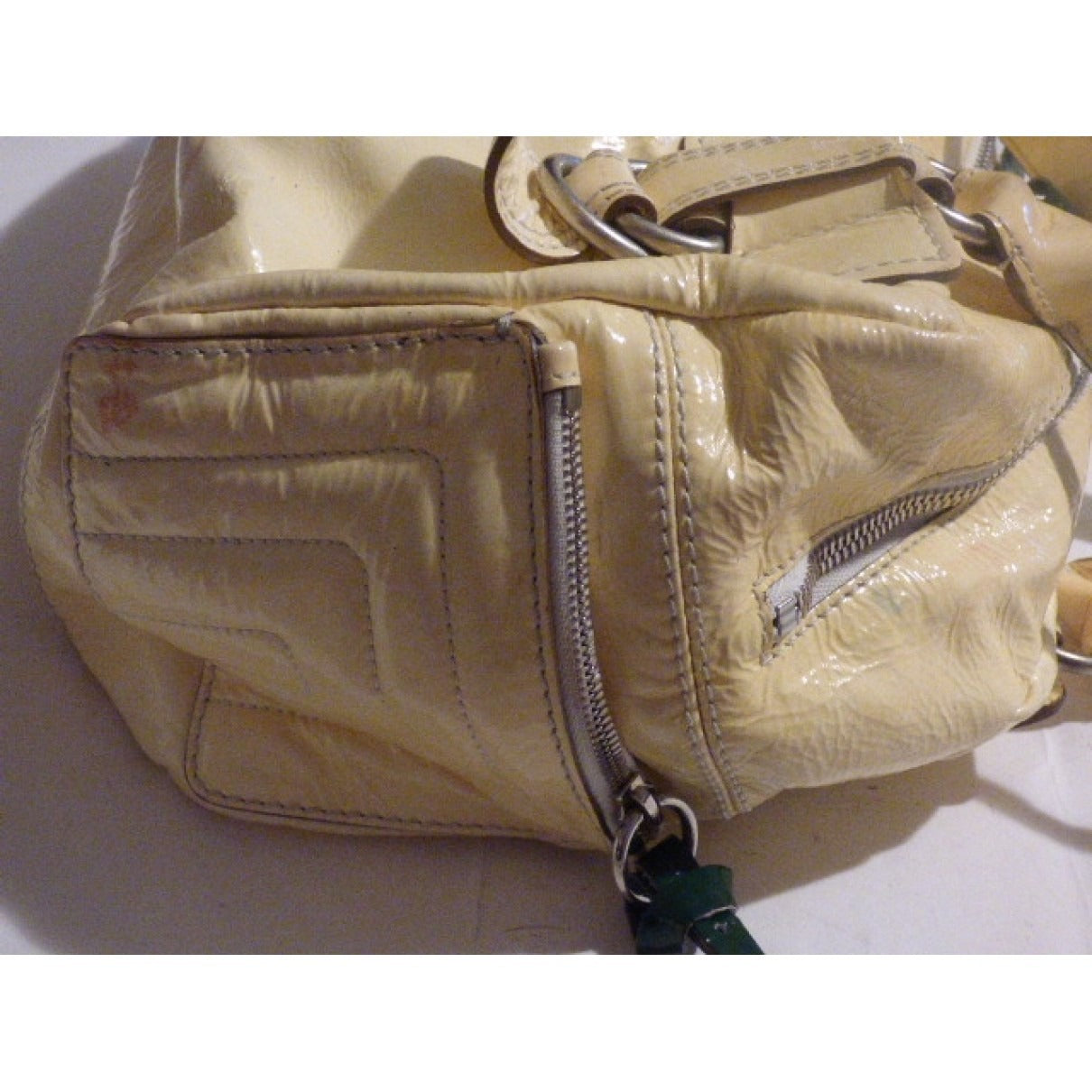 Chloe pale yellow leather XL Bay satchel w green