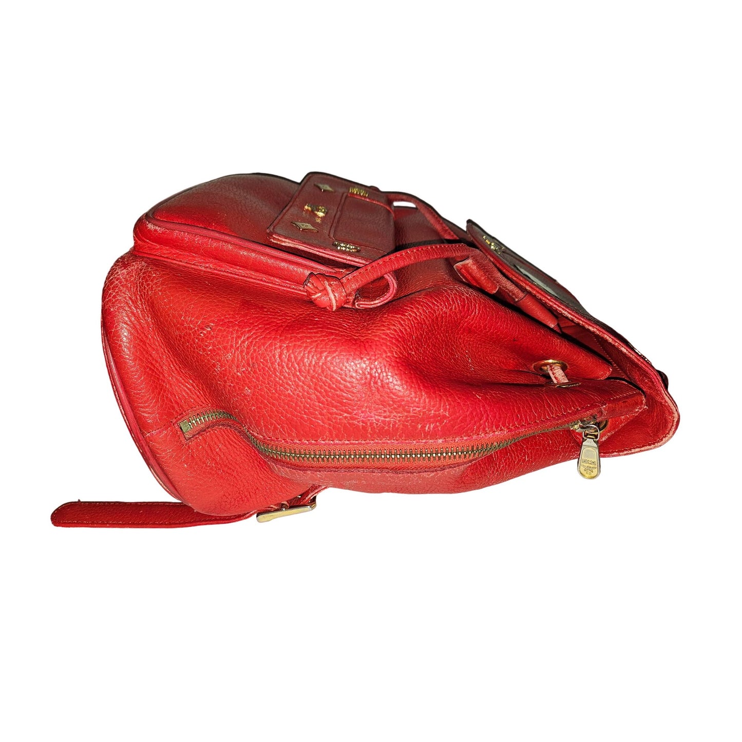 MCM vintage red leather backpack with gold hardware