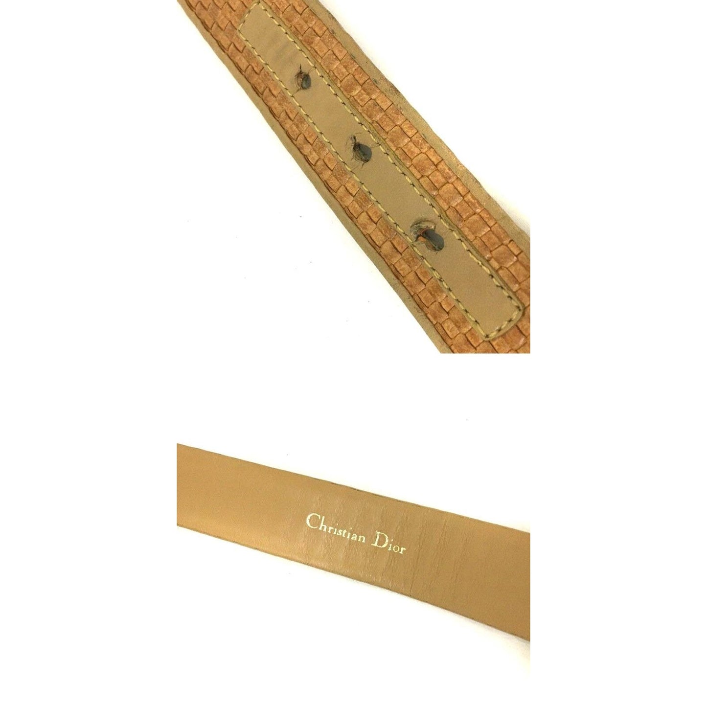 Dior camel intrecciato leather belt w oval two-tone CD buckle