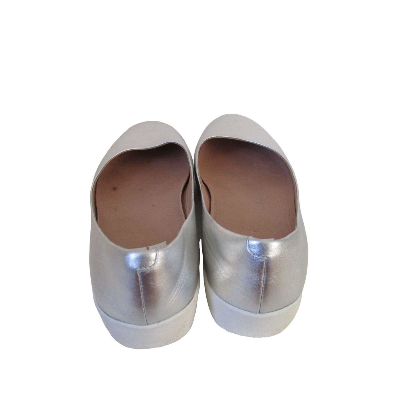 FitFlop silver leather, size 7, flats with white rubber soles