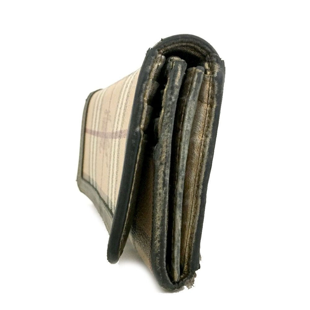 Burberry, Nova Check Plaid w knights & pewter leather XL wallet w a zip close change purse, multiple slots & compartments, & chrome hardware