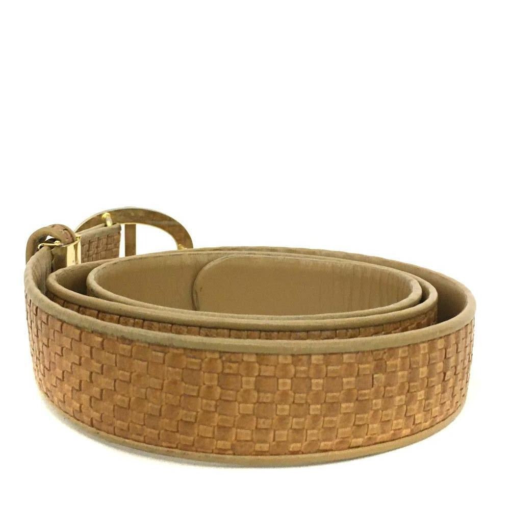Dior camel intrecciato leather belt w oval two-tone CD buckle