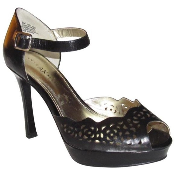 Anne Klein Black Leather Cutout Design Platforms