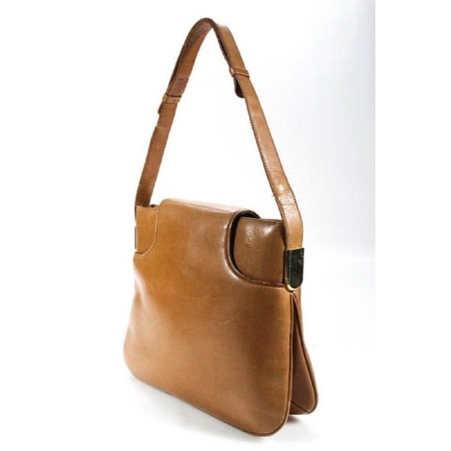 Gucci 1973 camel leather handbag w gold GG & lots of room
