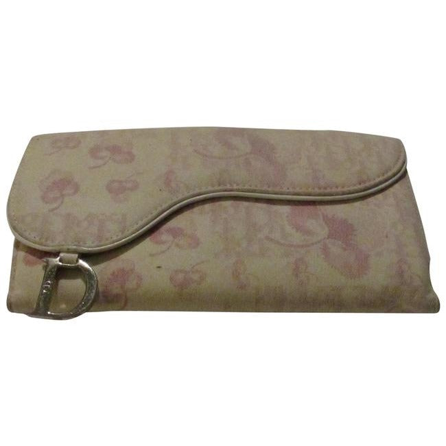 Dior, Pink Trotter/Cherry Print Canvas & Pink Leather, Tri-Fold, Saddle Bag Style Wallet with a Dangling Chrome 'D'