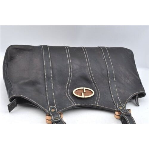 GUCCI black leather satchel w tonal stitching & rose gold accents
