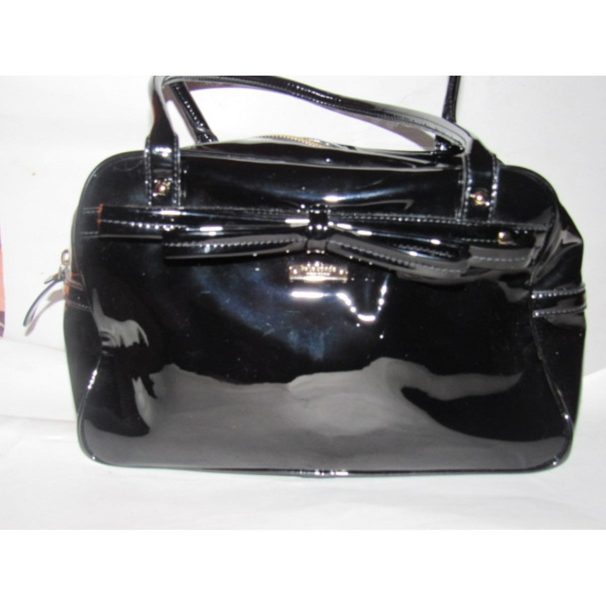 Kate Spade, unique, black patent leather, satchel style, boxy purse