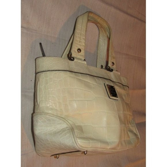 Dooney And Bourke Off White Crocodile Embossed Leather Satchel Tote