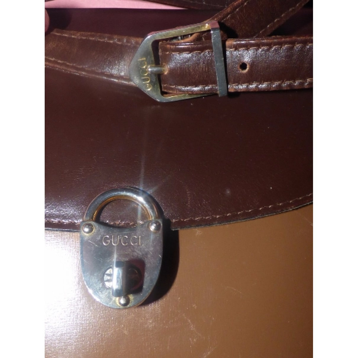 GUCCI 1960's 'Padlock' brown & tan leather boxy purse